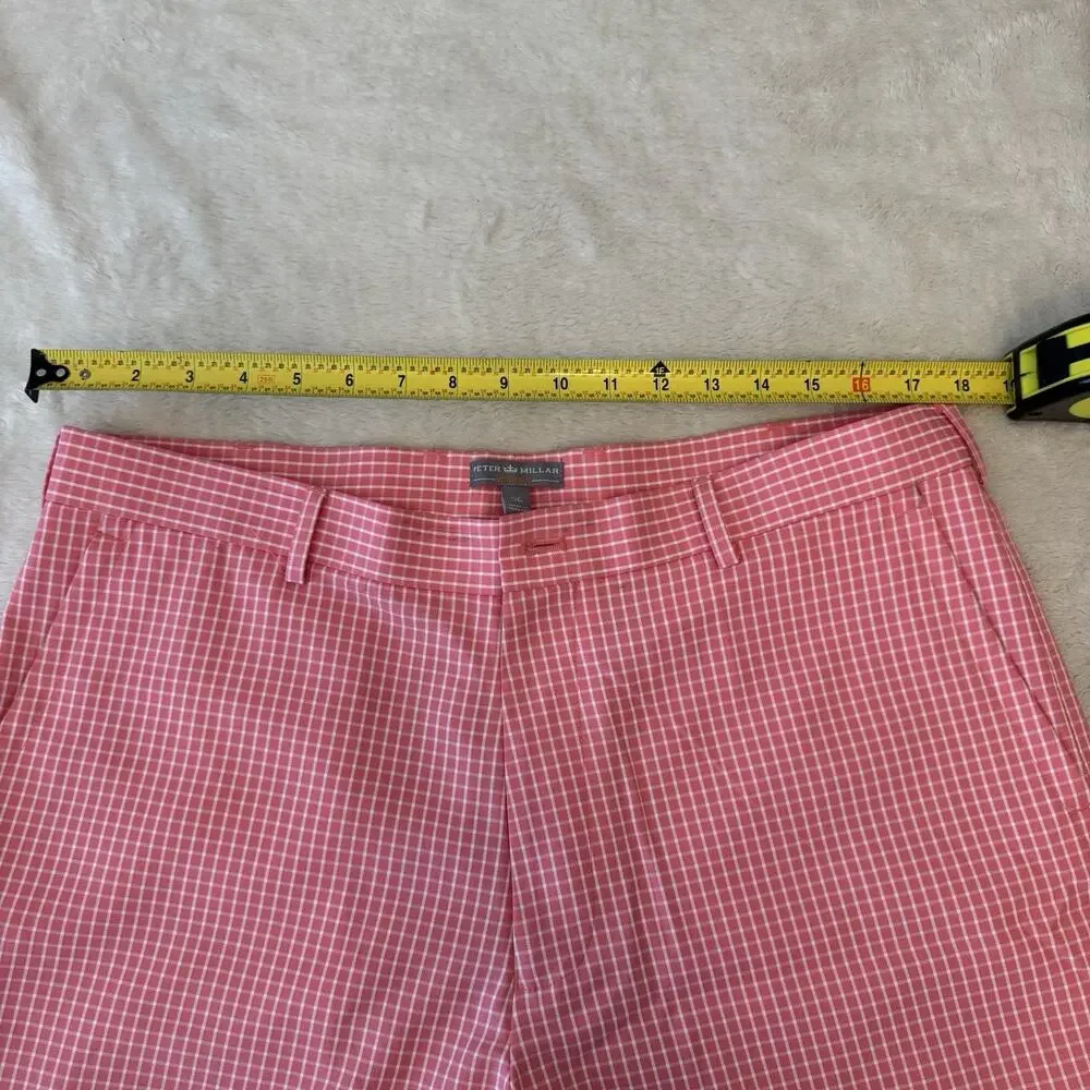 Peter Millar Men's Pink/White Check Chino Shorts Cotton Flat Front 10